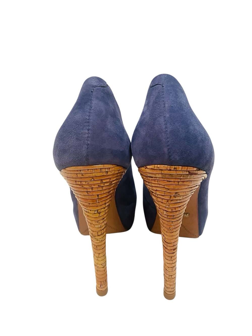Schutz Blue Suede Platform Heels with Cork-Style Heels Size: 8B